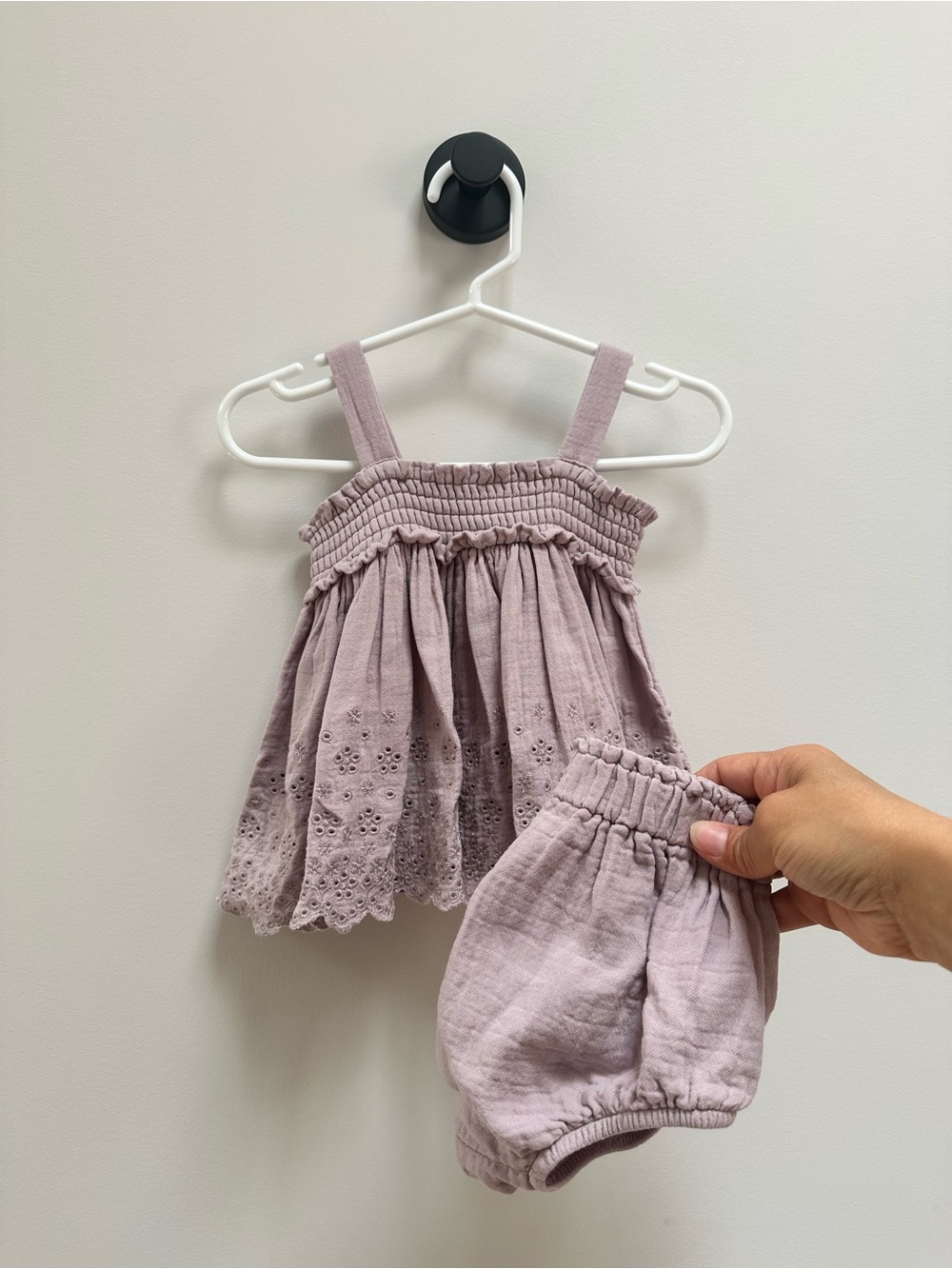 Quincy Mae Mauve/Pale Purple Eyelet Top & Bloomers Set, baby 3-6 months